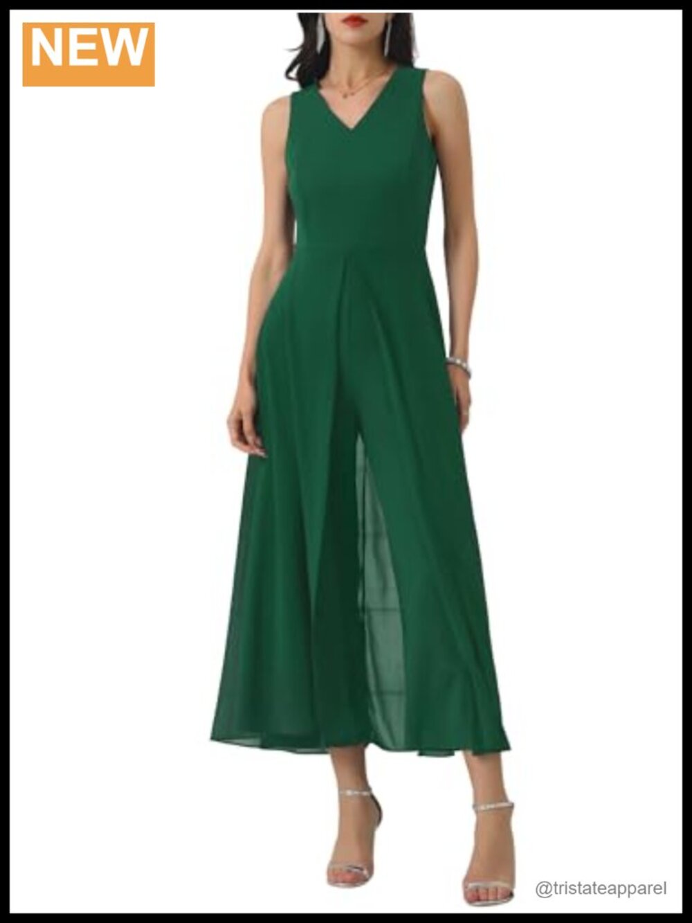 Wide Leg Chiffon Jumpsuit Sleeveless V-Neck Formal Cocktail Dressy Pant